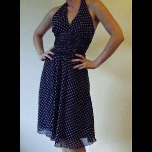 Polka dot halter dress w/ full skirt, swing dress